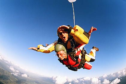 Tandem skydiving experience near Tecumseh Michigan with instructor and participant in freefall
